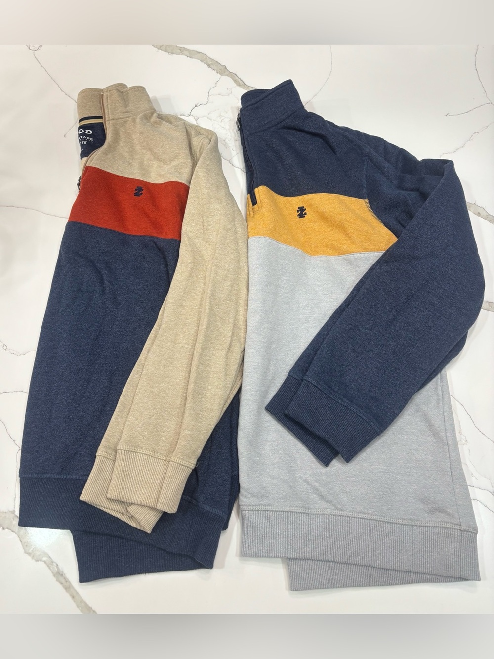 Zip-Neck Colorblock Men's Pullover - Beige/Navy & Gray/Navy